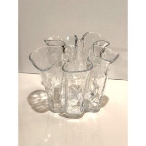 1970s Muurla "Eva" Scandinavian Clear Ice Handkerchief Ruffled Art Glass Vase